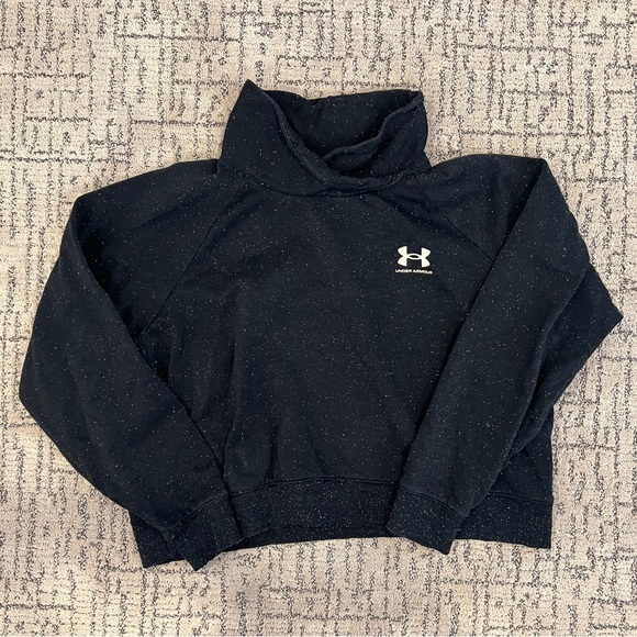 Under Armour Women's Black Fleck Rival Fleece Wrap Neck Loose Cropped Pullover - Picture 4 of 4